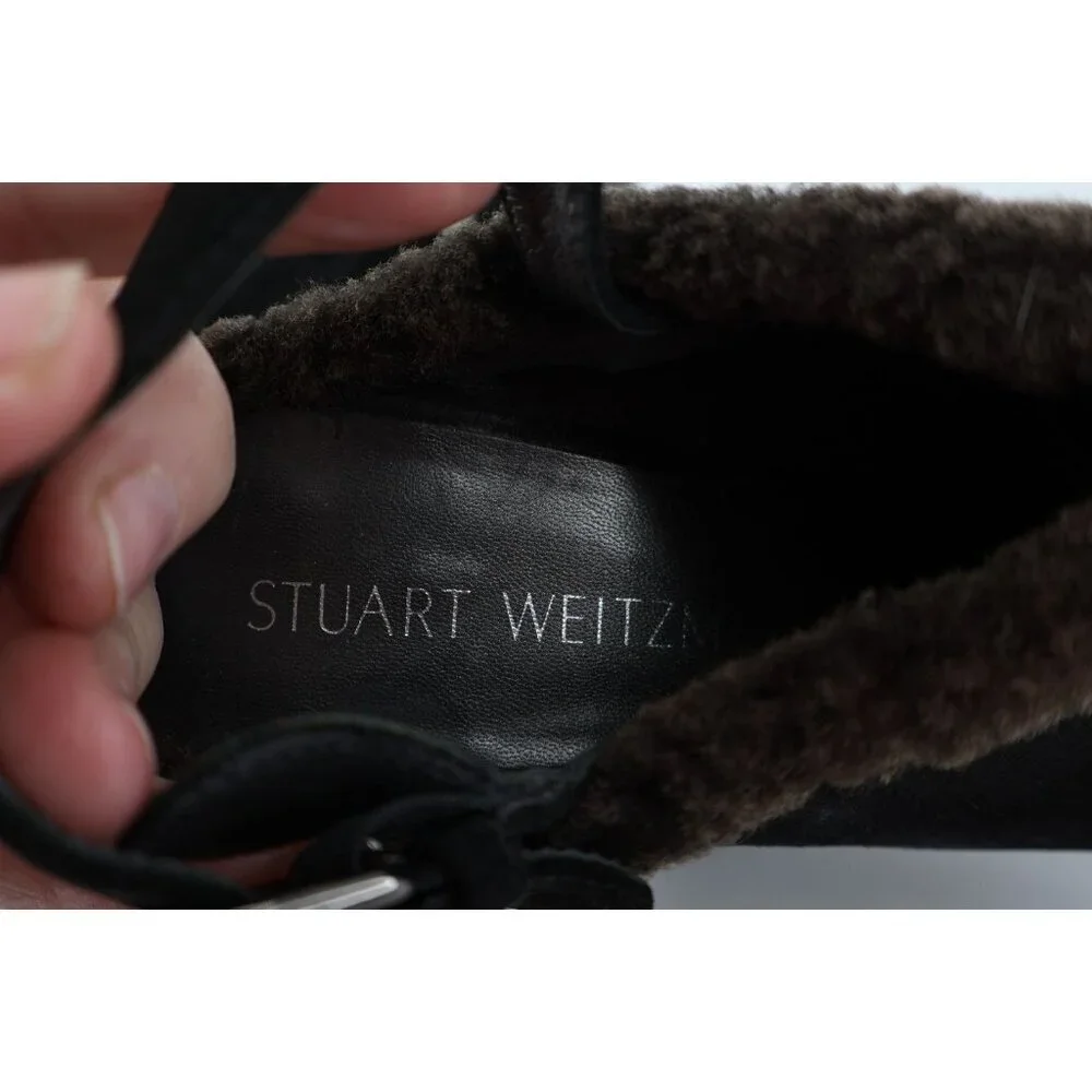 Stuart Weitzman Clogger Mules Women's Size 5.5 Black Wedge Platform Suede Fur